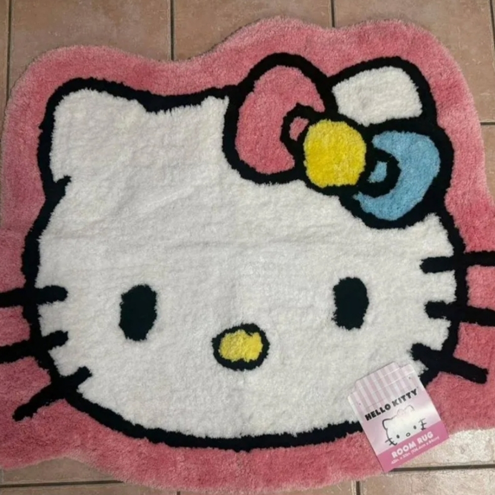 Hello Kitty Pink White Face Rug with Colorful Bow